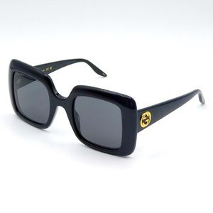 NEW GUCCI GG0896S 001 BLACK GREY SQUARE LOGO WOMEN'S SUNGLASSES FRAME 52…